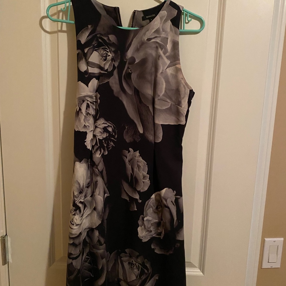 RW&CO. Black and Gray Floral Midi Dress